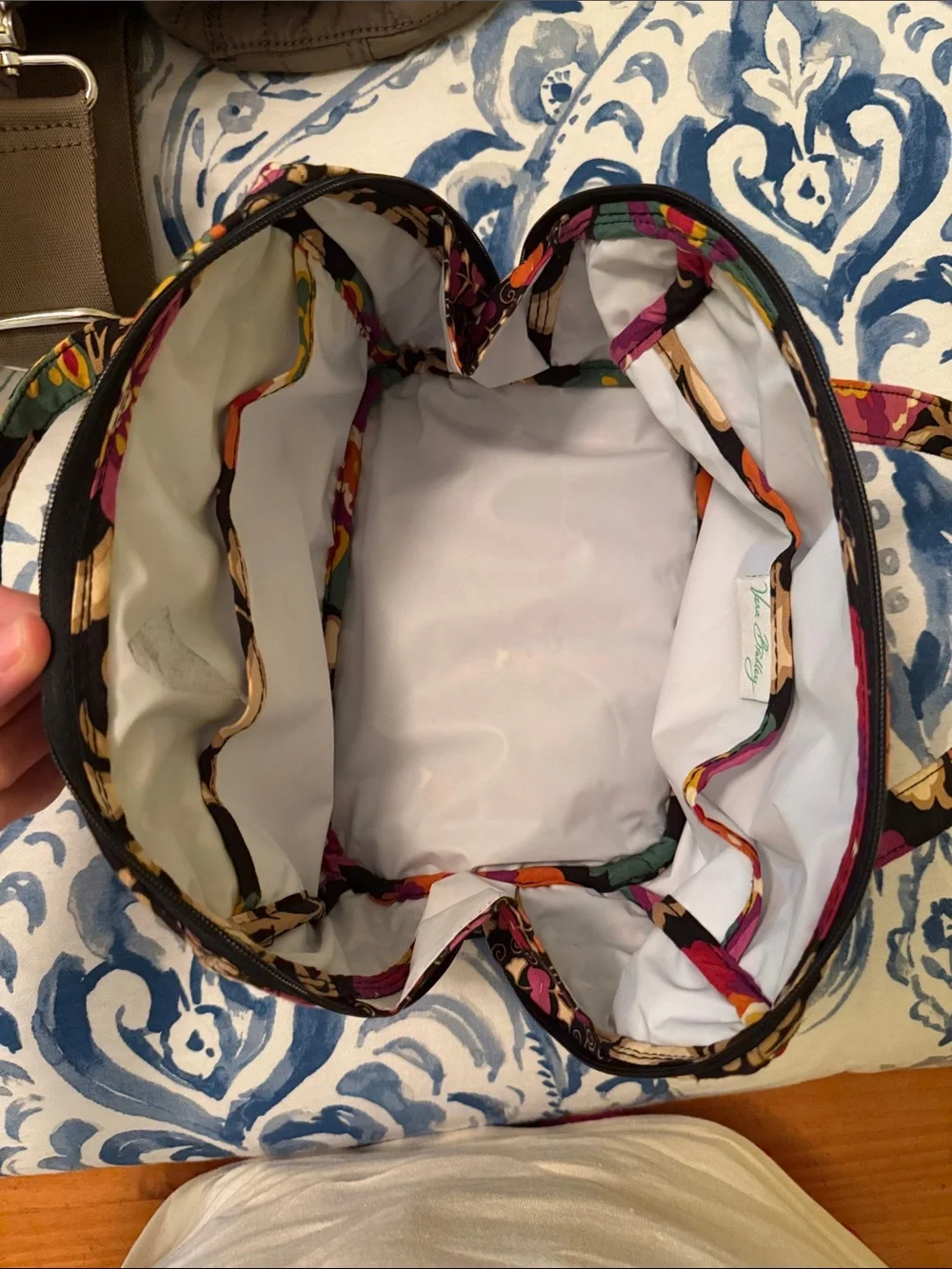 Vera Bradley Black Multi Quilted Floral Cosmetic Bag with Handles